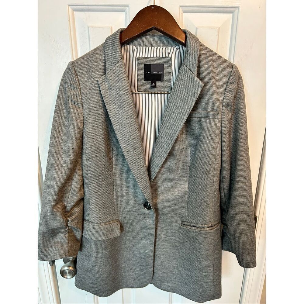 The limited grey classy work blazer size small quarter sleeves work attire Y2K